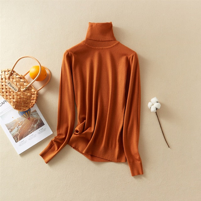 Marwin Solid Turn-Down Collar Pullovers Female Thick Turtleneck Knitted