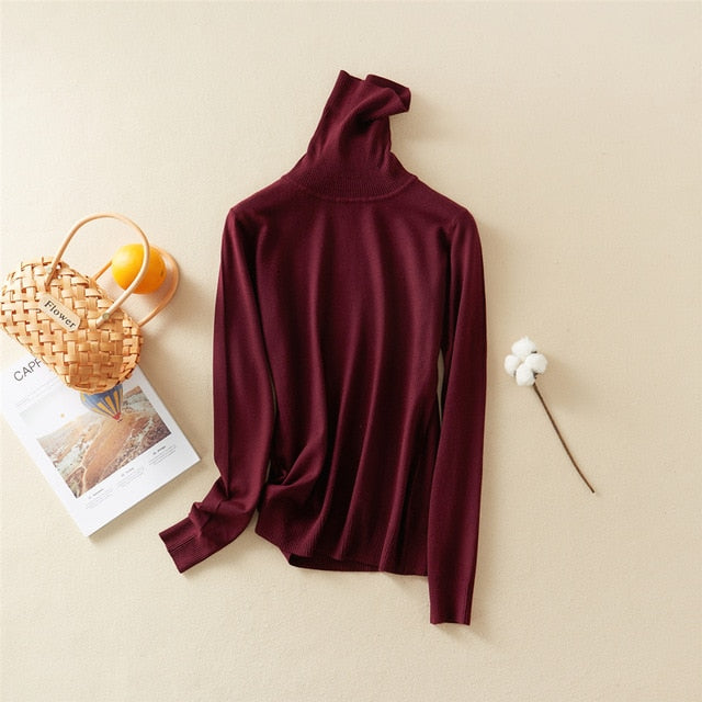 Marwin Solid Turn-Down Collar Pullovers Female Thick Turtleneck Knitted