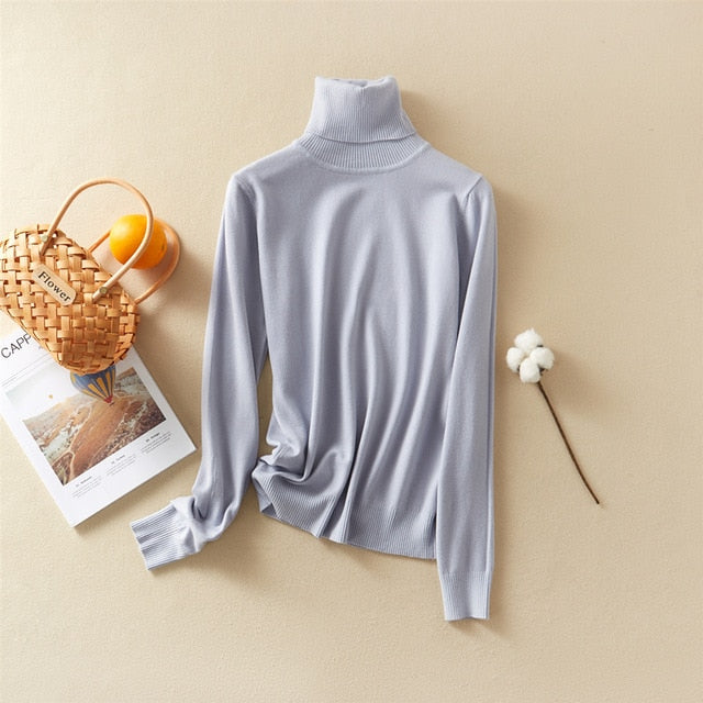 Marwin Solid Turn-Down Collar Pullovers Female Thick Turtleneck Knitted