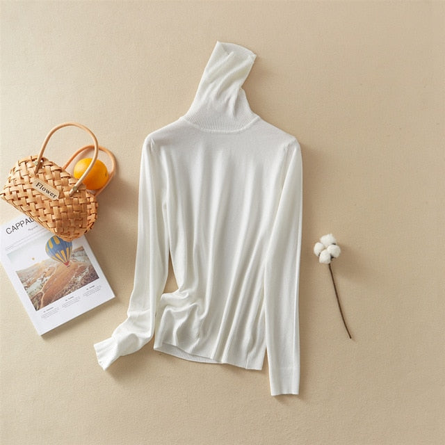 Marwin Solid Turn-Down Collar Pullovers Female Thick Turtleneck Knitted