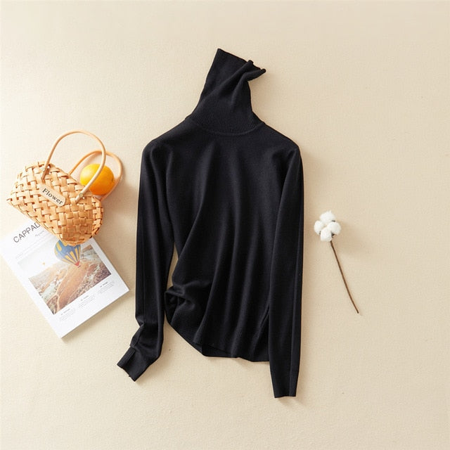 Marwin Solid Turn-Down Collar Pullovers Female Thick Turtleneck Knitted
