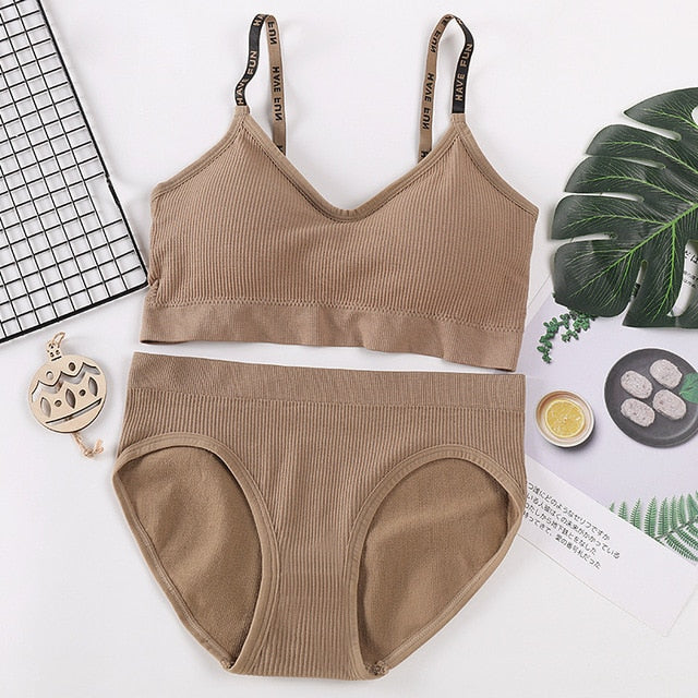 Sexy Women Bra Panties Set Letter Strap Seamless Lingerie Set