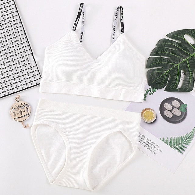 Sexy Women Bra Panties Set Letter Strap Seamless Lingerie Set