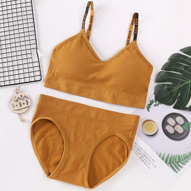 Sexy Women Bra Panties Set Letter Strap Seamless Lingerie Set