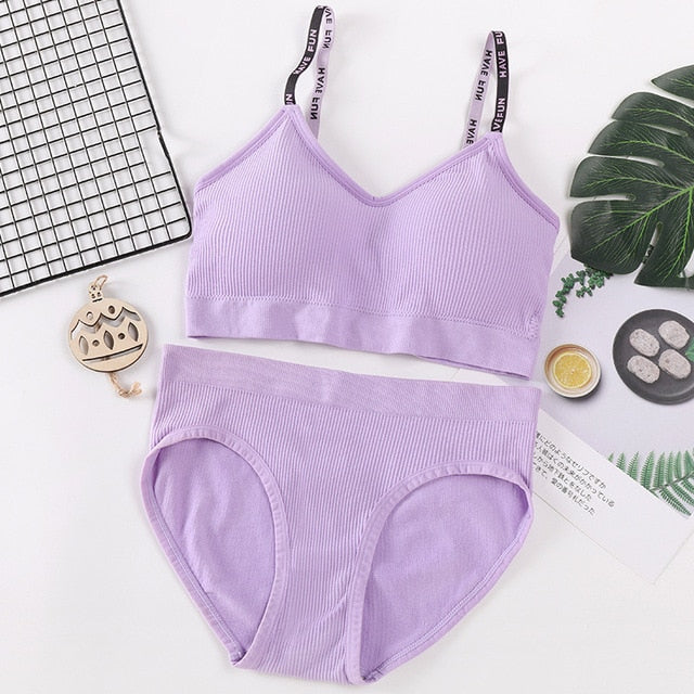 Sexy Women Bra Panties Set Letter Strap Seamless Lingerie Set