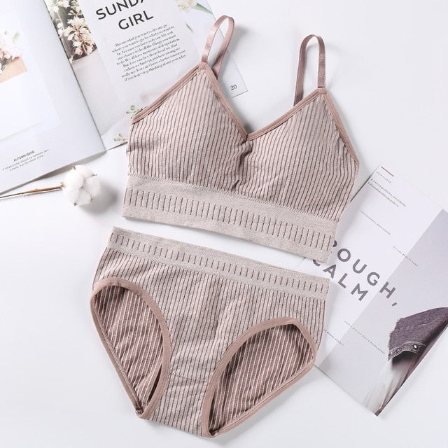 Sexy Women Bra Panties Set Letter Strap Seamless Lingerie Set