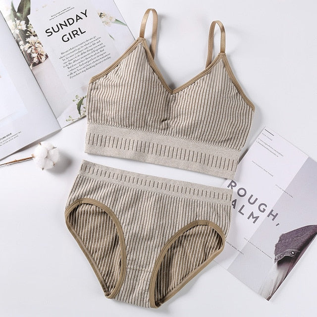 Sexy Women Bra Panties Set Letter Strap Seamless Lingerie Set