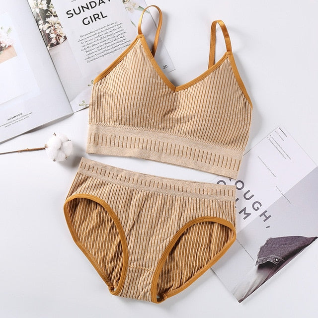Sexy Women Bra Panties Set Letter Strap Seamless Lingerie Set