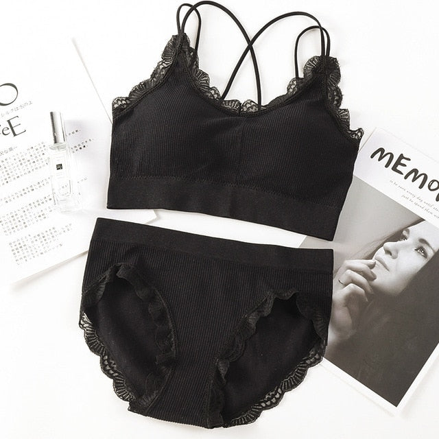 Sexy Women Bra Panties Set Letter Strap Seamless Lingerie Set