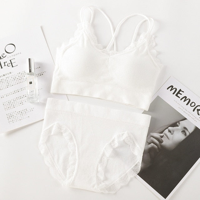 Sexy Women Bra Panties Set Letter Strap Seamless Lingerie Set
