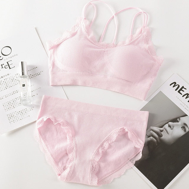 Sexy Women Bra Panties Set Letter Strap Seamless Lingerie Set