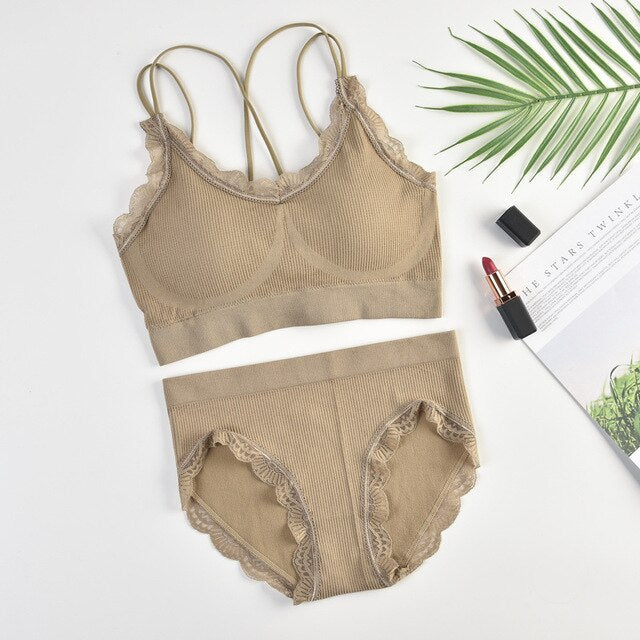 Sexy Women Bra Panties Set Letter Strap Seamless Lingerie Set