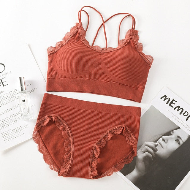 Sexy Women Bra Panties Set Letter Strap Seamless Lingerie Set