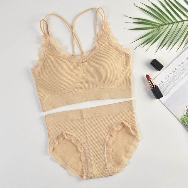 Sexy Women Bra Panties Set Letter Strap Seamless Lingerie Set