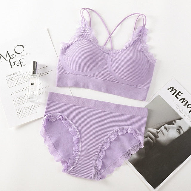 Sexy Women Bra Panties Set Letter Strap Seamless Lingerie Set