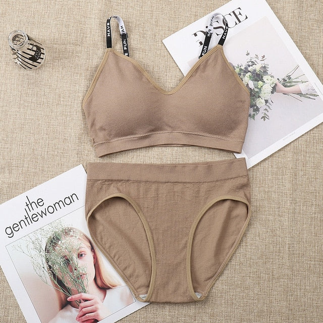 Sexy Women Bra Panties Set Letter Strap Seamless Lingerie Set