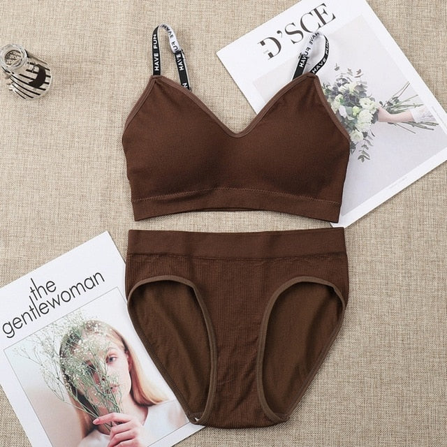Sexy Women Bra Panties Set Letter Strap Seamless Lingerie Set