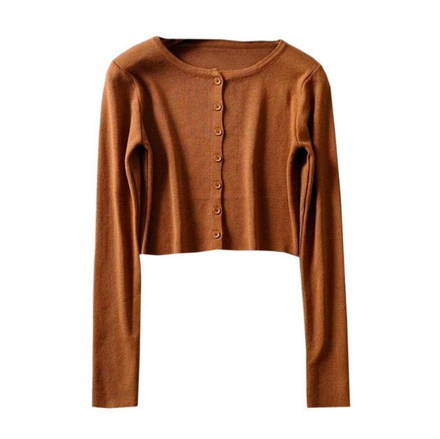 Korean Style O-neck Short Knitted Sweaters Cardigan