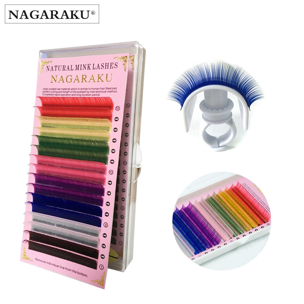 NAGARAKU Mix Color Eyelashes Maquiagem Make up High Quality Soft Natural Synthetic Mink Rainbow Eyelash Cilios 8 Colors Mix