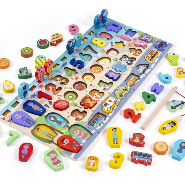 Kids Toys Montessori Educational Wooden Toys Geometric Shape Cognition Puzzle