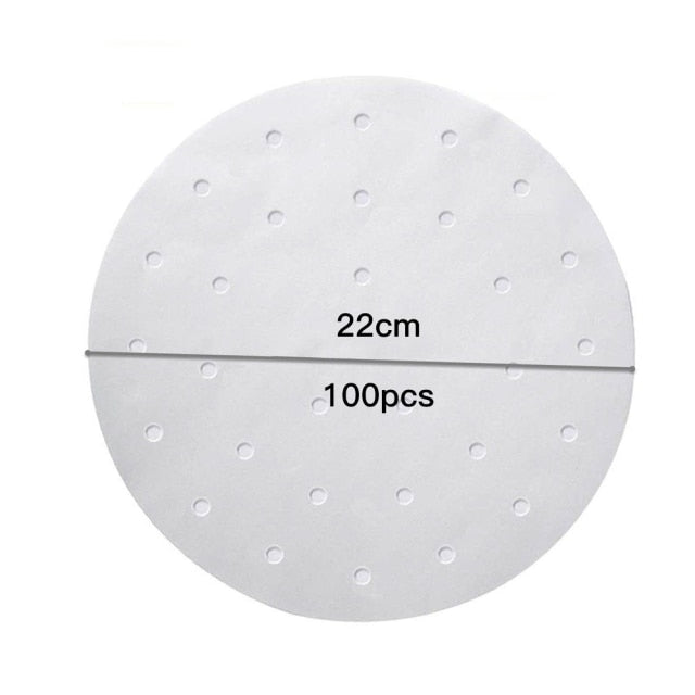 100Pc 7/8/9 Inch Air Fryer Steamer Liners Premium Perforated Wood Pulp Papers Non-Stick Steaming Basket Mat Baking Cooking Tools