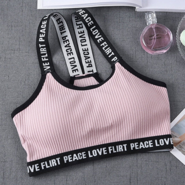 Letter Sports Bra Top Push Up Fitness Running Yoga Bra Underwear Cotton Sport Tops For Women Gym Wear Solid Women Sportswear