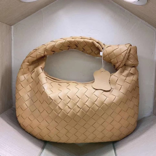 2021 Fashion Handmade Woven Bag Luxury Woven Leather Printed Shoulder Bag Lady Crossbody Hobo PU Knotted Handle Casual Handbag