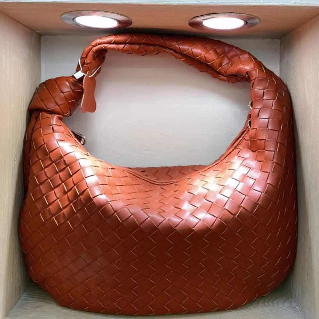 2021 Fashion Handmade Woven Bag Luxury Woven Leather Printed Shoulder Bag Lady Crossbody Hobo PU Knotted Handle Casual Handbag