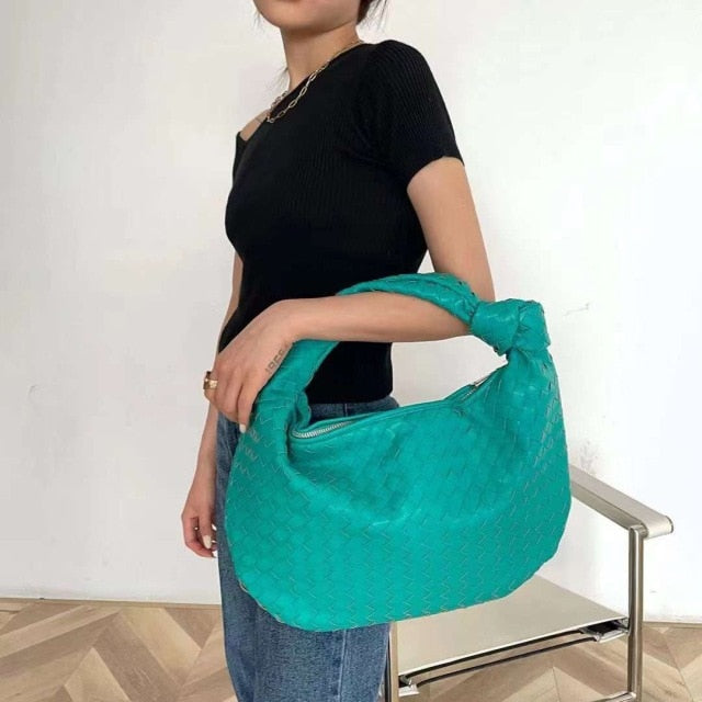 2021 Fashion Handmade Woven Bag Luxury Woven Leather Printed Shoulder Bag Lady Crossbody Hobo PU Knotted Handle Casual Handbag