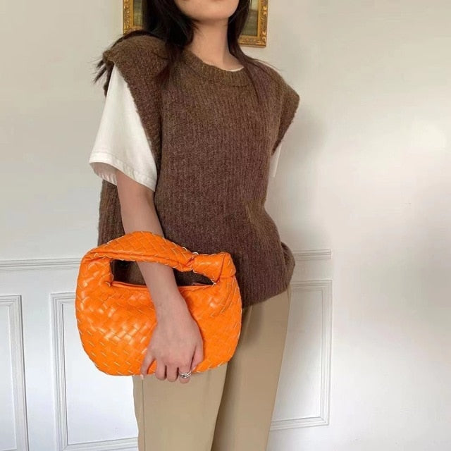 2021 Fashion Handmade Woven Bag Luxury Woven Leather Printed Shoulder Bag Lady Crossbody Hobo PU Knotted Handle Casual Handbag