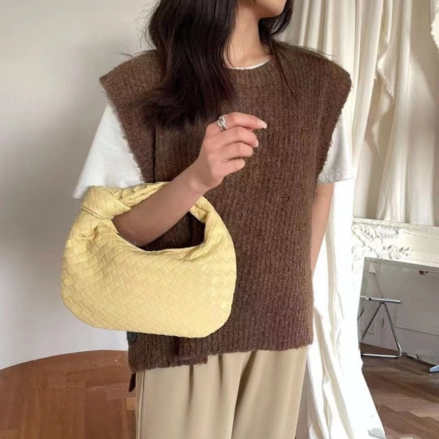 2021 Fashion Handmade Woven Bag Luxury Woven Leather Printed Shoulder Bag Lady Crossbody Hobo PU Knotted Handle Casual Handbag