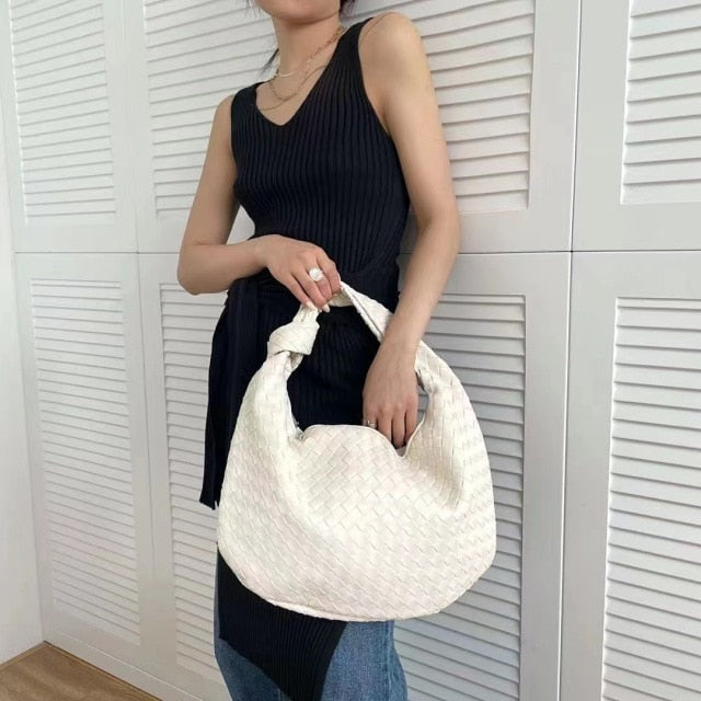2021 Fashion Handmade Woven Bag Luxury Woven Leather Printed Shoulder Bag Lady Crossbody Hobo PU Knotted Handle Casual Handbag