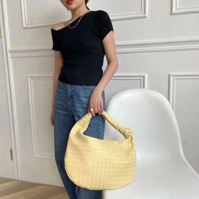 2021 Fashion Handmade Woven Bag Luxury Woven Leather Printed Shoulder Bag Lady Crossbody Hobo PU Knotted Handle Casual Handbag