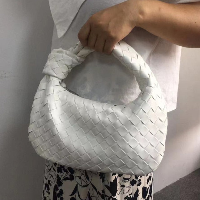 2021 Fashion Handmade Woven Bag Luxury Woven Leather Printed Shoulder Bag Lady Crossbody Hobo PU Knotted Handle Casual Handbag