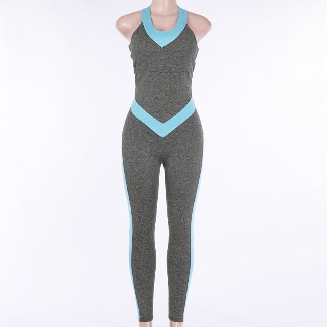 Backless Sports Jumpsuit Woman 2021 Yoga Fitness Overalls Women Sportswear Dry Fit Gym Clothing Workout Clothes Tracksuit Gray