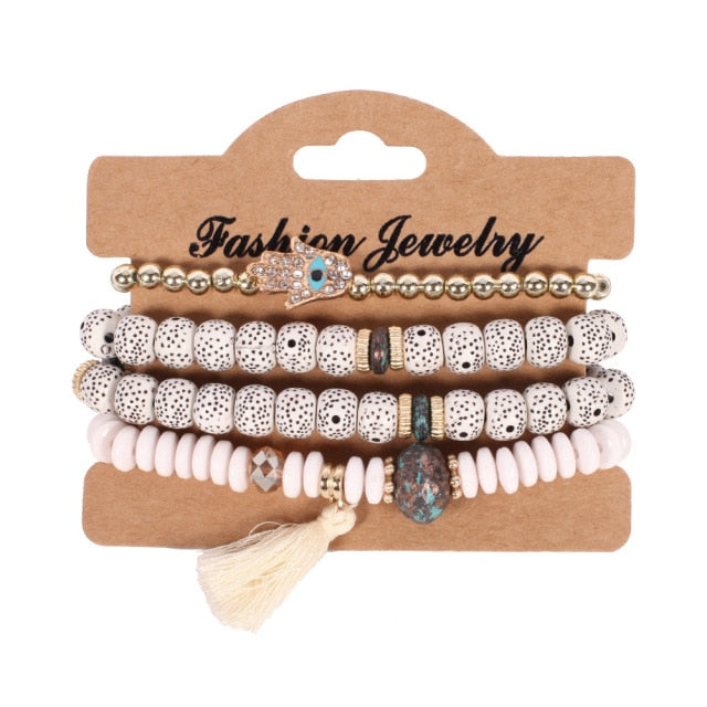 3-4pcs/set Fashion Multilayer Crystal Stone Beads Tassel Charms Bracelets & Bangles Pulseras Mujer Boho Bracelet for Women Gift