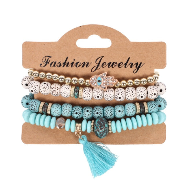 3-4pcs/set Fashion Multilayer Crystal Stone Beads Tassel Charms Bracelets & Bangles Pulseras Mujer Boho Bracelet for Women Gift