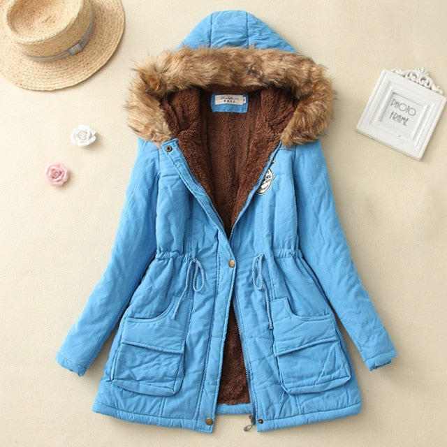 SheBlingBling Autumn Warm Winter Jacket Women Women's Fur Collar Coats Jackets for Lady Long Slim Down Parka Hoodies Parkas