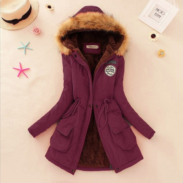 SheBlingBling Autumn Warm Winter Jacket Women Women's Fur Collar Coats Jackets for Lady Long Slim Down Parka Hoodies Parkas