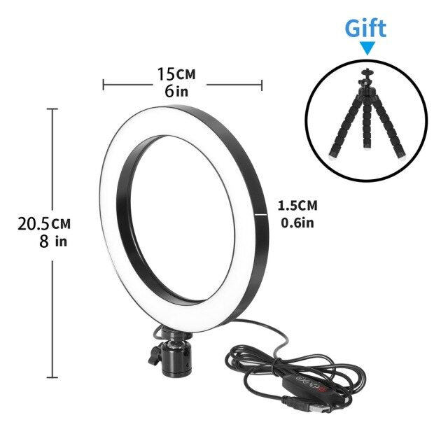 LED Ring Light Camera Photography Annular Lamp Studio Ringlight for Youtube Makeup Phone Selfie with Tripod 16/20/26cm