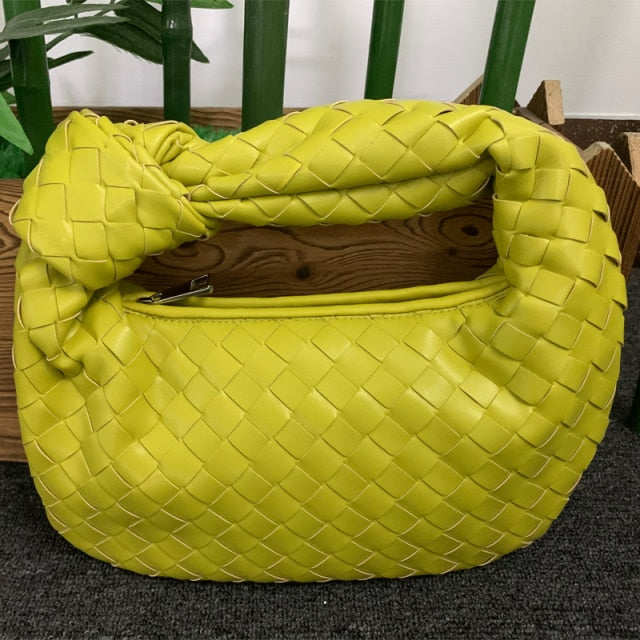2021 Fashion Handmade Woven Bag Luxury Woven Leather Printed Shoulder Bag Lady Crossbody Hobo PU Knotted Handle Casual Handbag