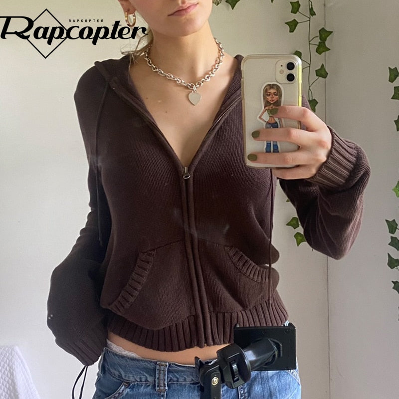 Rapcopter Solid Kintted Jackets y2k Casual Coat Long Sleeve Cute Harajuku Basic Outwear Autumn Winter Hoodies Women Korean Tops