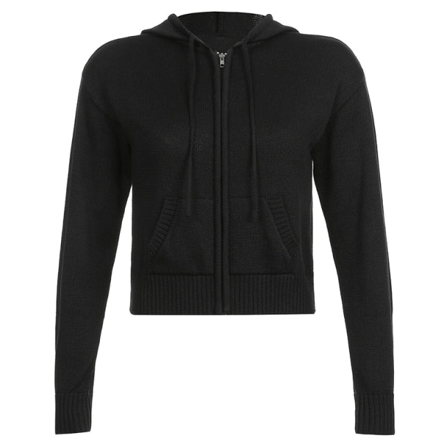 Rapcopter Solid Kintted Jackets y2k Casual Coat Long Sleeve Cute Harajuku Basic Outwear Autumn Winter Hoodies Women Korean Tops