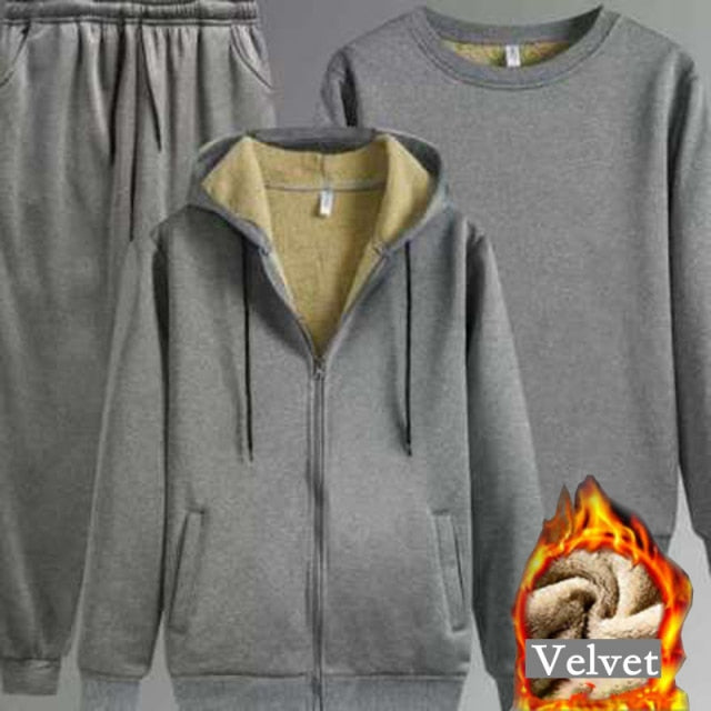 Warm Sport Suit Men 3 Pieces/Set Winter Sportsuit 2021 New Thermal Hoodies Sets Fleece Tracksuit Windproof Gym Run Sportswear