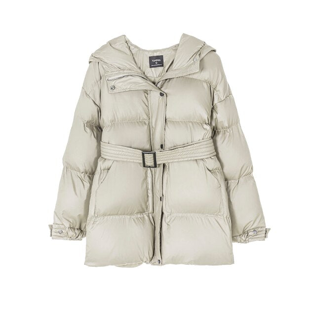 Toppies 2021 Winter Hooded Puffer Jacket Coat Women Parkas Belt Long Jacket Oversized Outwear Women Clothing