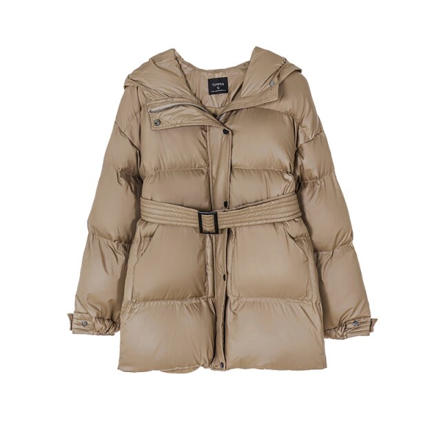 Toppies 2021 Winter Hooded Puffer Jacket Coat Women Parkas Belt Long Jacket Oversized Outwear Women Clothing