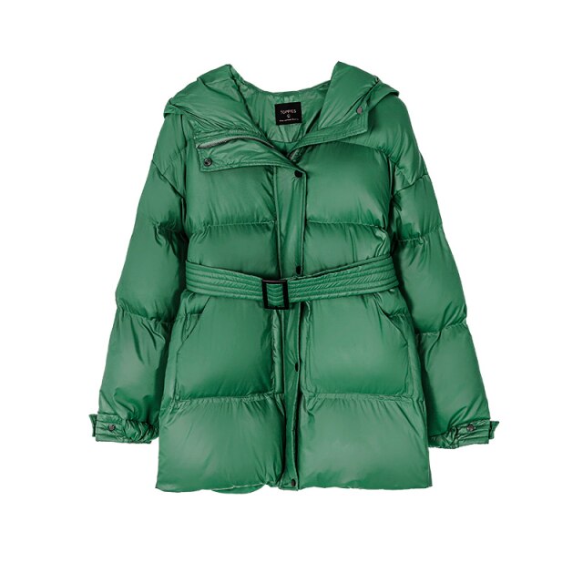 Toppies 2021 Winter Hooded Puffer Jacket Coat Women Parkas Belt Long Jacket Oversized Outwear Women Clothing