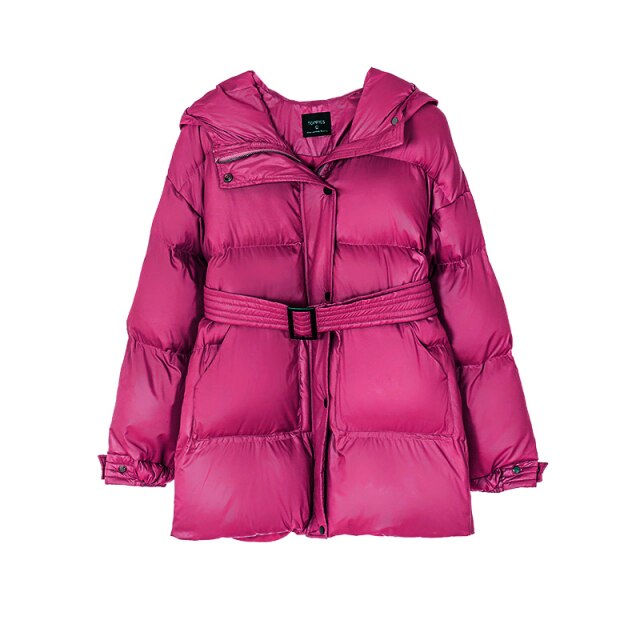 Toppies 2021 Winter Hooded Puffer Jacket Coat Women Parkas Belt Long Jacket Oversized Outwear Women Clothing