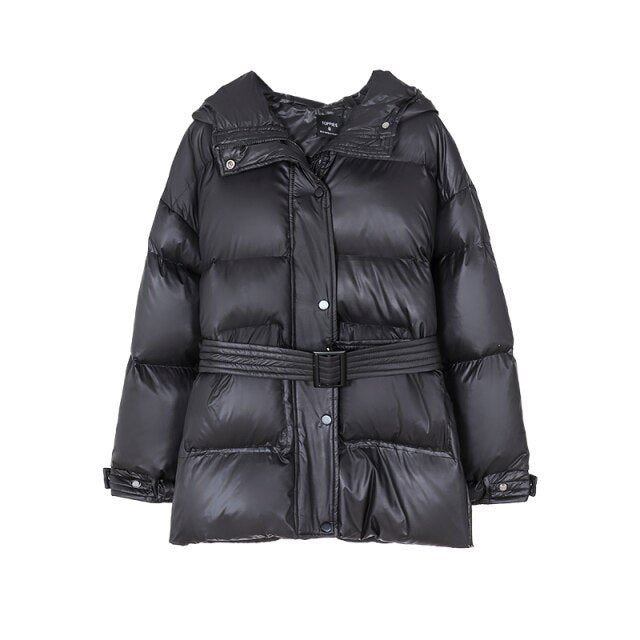 Toppies 2021 Winter Hooded Puffer Jacket Coat Women Parkas Belt Long Jacket Oversized Outwear Women Clothing