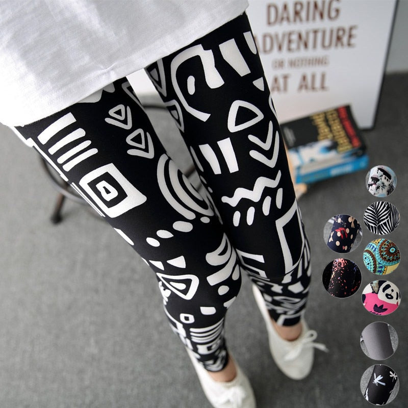 High Waist Fitness Leggings Women Graffiti Cartoon Printing Milk Silk Leggings Women Pants